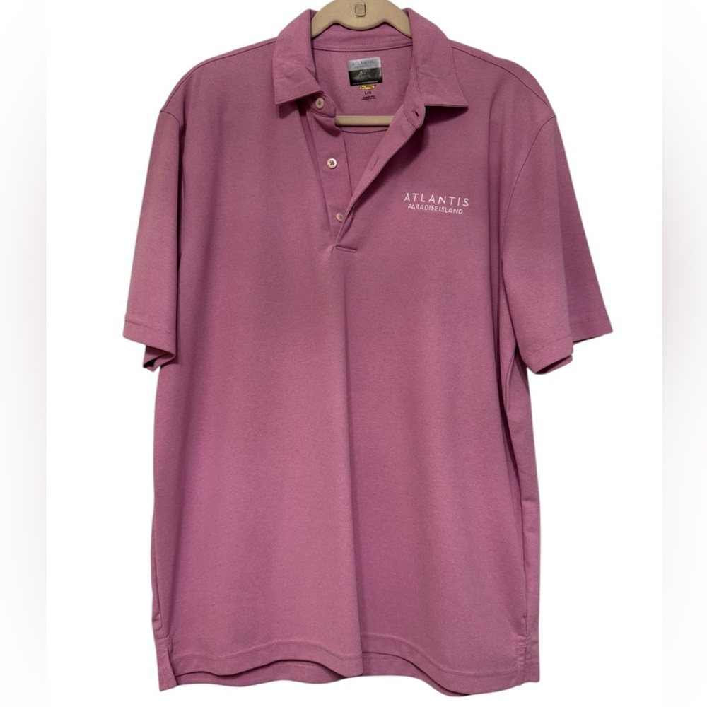 Atlantis Paradise Island Greg Norman PlayDry Pink Polo Golf Shirt L